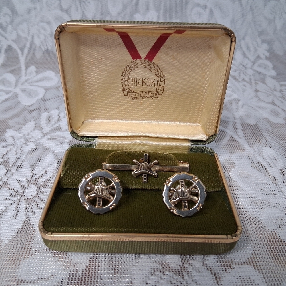 Vintage Hickok Fireman's Cufflinks & Tie Bar Set Presentation Box Original - Picture 13 of 13